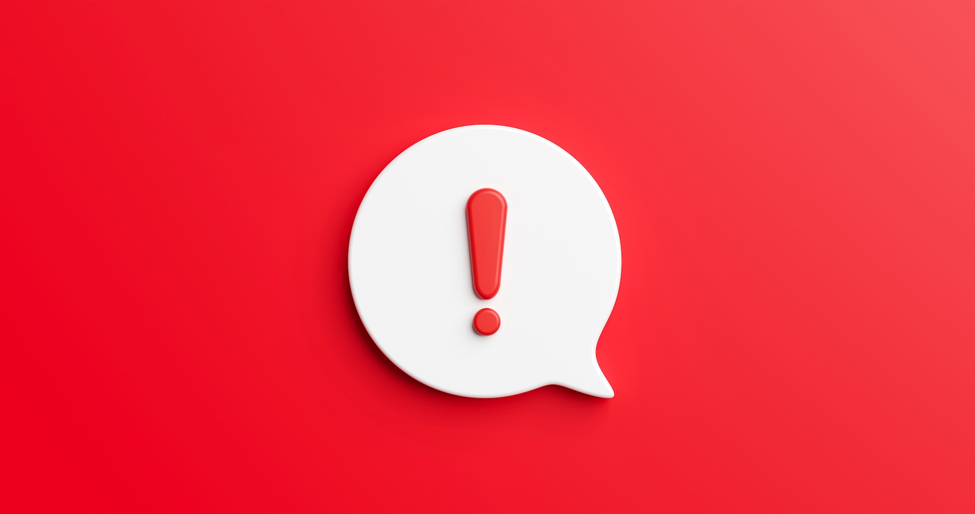 Red notification reminder icon chat message of attention alert alarm notice sign or flat design social button important caution symbol and warning urgent exclamation isolated on 3d danger background.