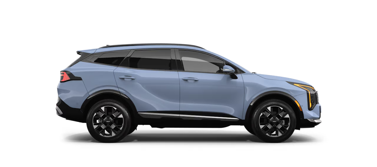 Blue Kia SUV side profile